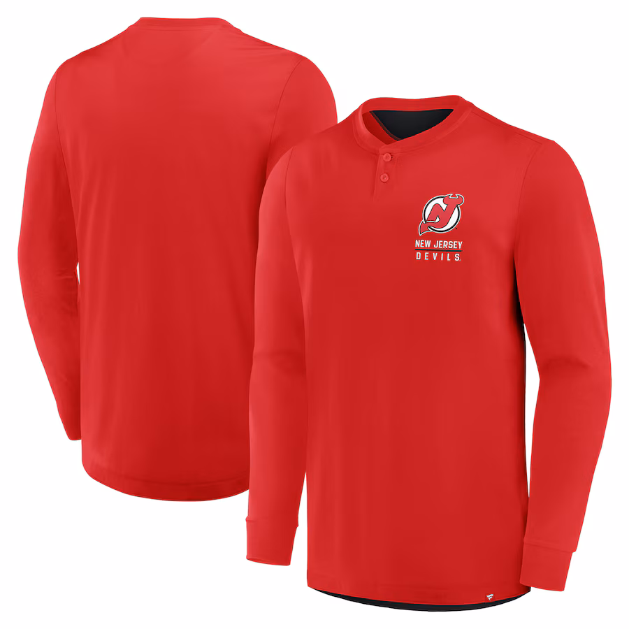 Men's New Jersey Devils Fanatics Red Adrenaline Push Long Sleeve T-Shirt - ujerseystore