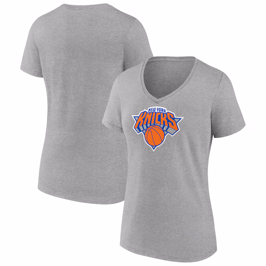 Women's New York Knicks Gray Logo V-Neck T-Shirt - ujerseystore