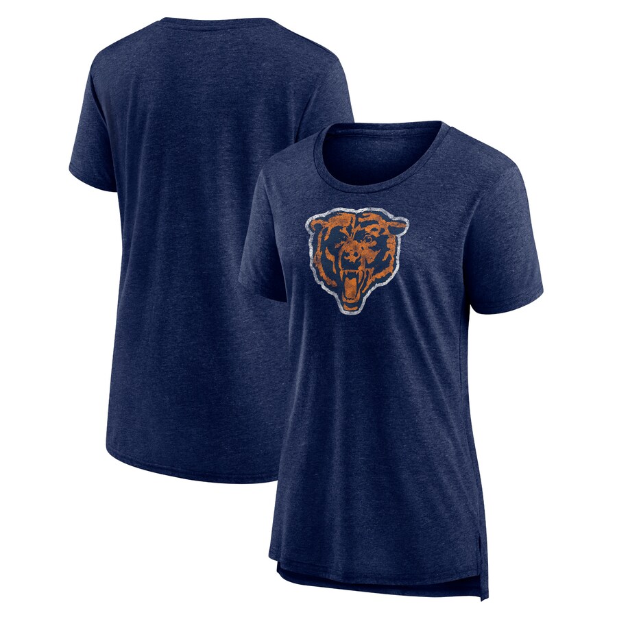 Women's Chicago Bears Heather Navy Throwback Team Logo Tri-Blend T-Shirt - ujerseystore
