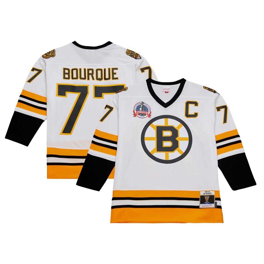 Men's Boston Bruins Ray Bourque Mitchell & Ness White 1989 Blue Line Player Jersey - ujerseystore