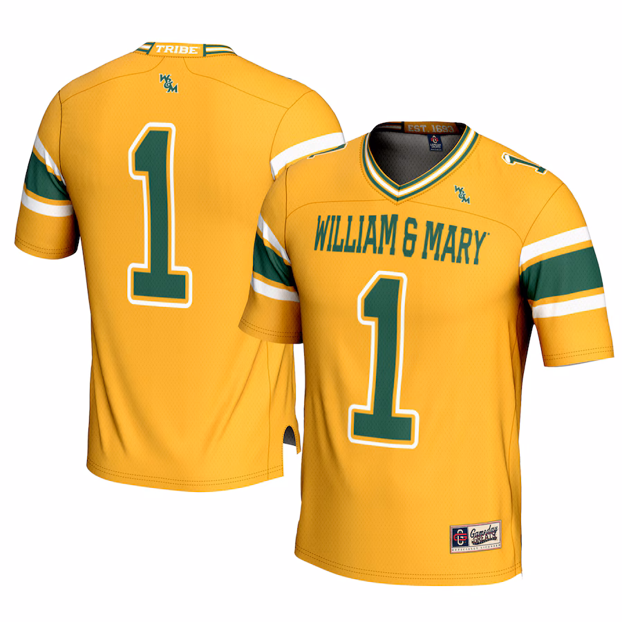 Men's GameDay Greats #1 Gold William & Mary Tribe Football Jersey - ujerseystore