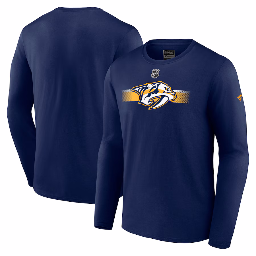 Men's Nashville Predators Fanatics Navy Authentic Pro Secondary Long Sleeve T-Shirt - ujerseystore