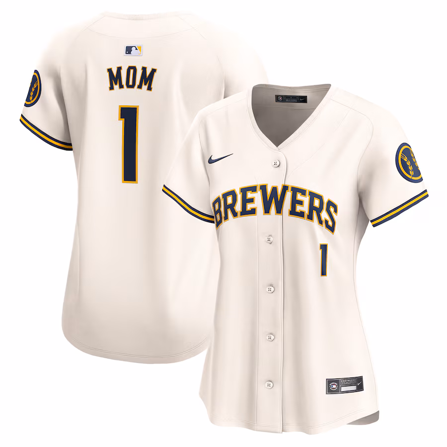 Women's Milwaukee Brewers Nike Cream #1 Mom Home Limited Jersey - ujerseystore