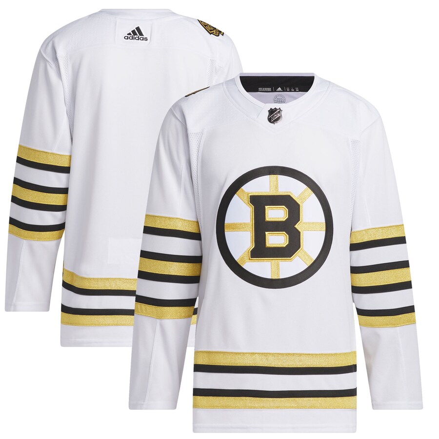 Men's Boston Bruins adidas White 100th Anniversary Primegreen Authentic Jersey - ujerseystore