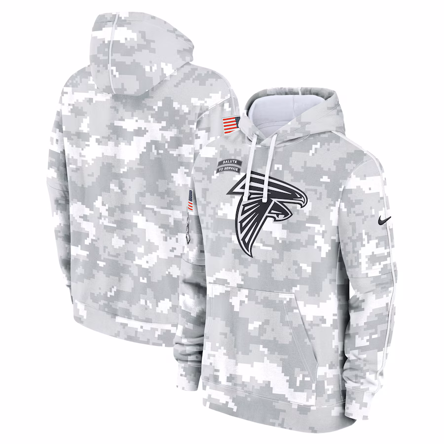 Men's Atlanta Falcons Nike Arctic Camo 2024 Salute to Service Club Fleece Pullover Hoodie - ujerseystore