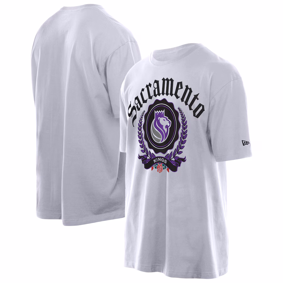 Men's Sacramento Kings New Era White Throwback Prep Oversized T-Shirt - ujerseystore