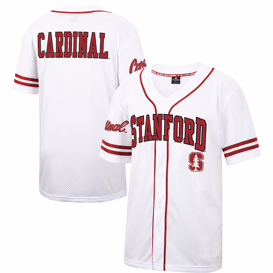 Men's Colosseum White Stanford Cardinal Free Spirited Mesh Button-Up Baseball Jersey - ujerseystore