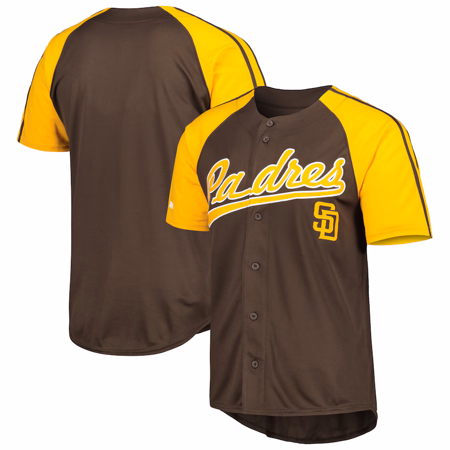 Men's San Diego Padres Stitches Brown Button-Down Raglan Fashion Jersey - ujerseystore