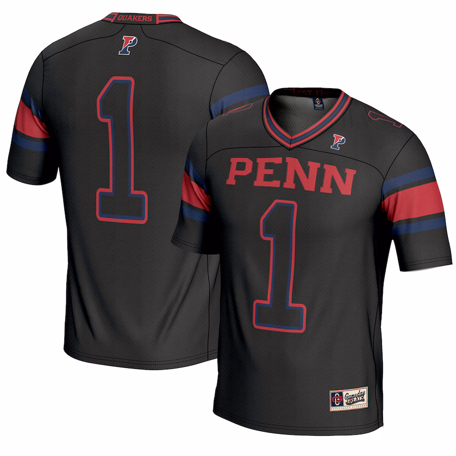 Youth GameDay Greats #1 Black Pennsylvania Quakers Endzone Football Jersey - ujerseystore