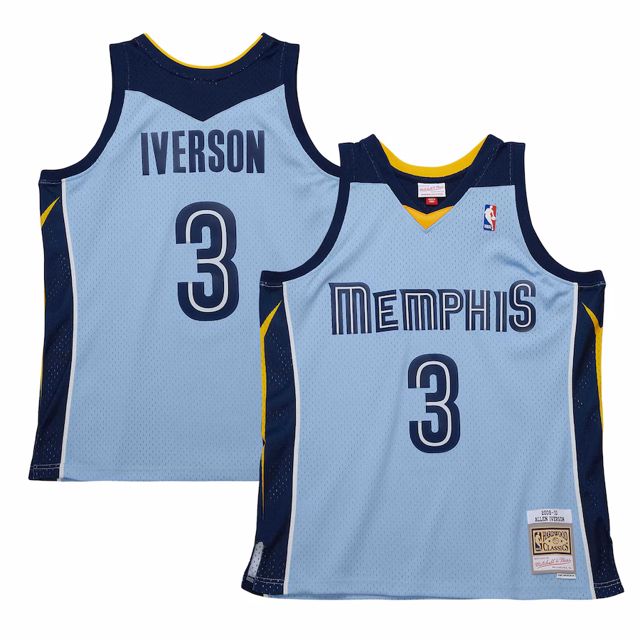 Men's Memphis Grizzlies Allen Iverson Mitchell & Ness Light Blue 2009/10 Hardwood Classics Swingman Jersey - ujerseystore
