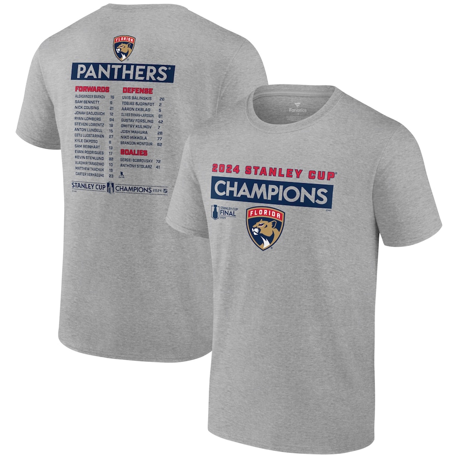 Men's Florida Panthers Fanatics Steel 2024 Stanley Cup Champions Roster T-Shirt - ujerseystore