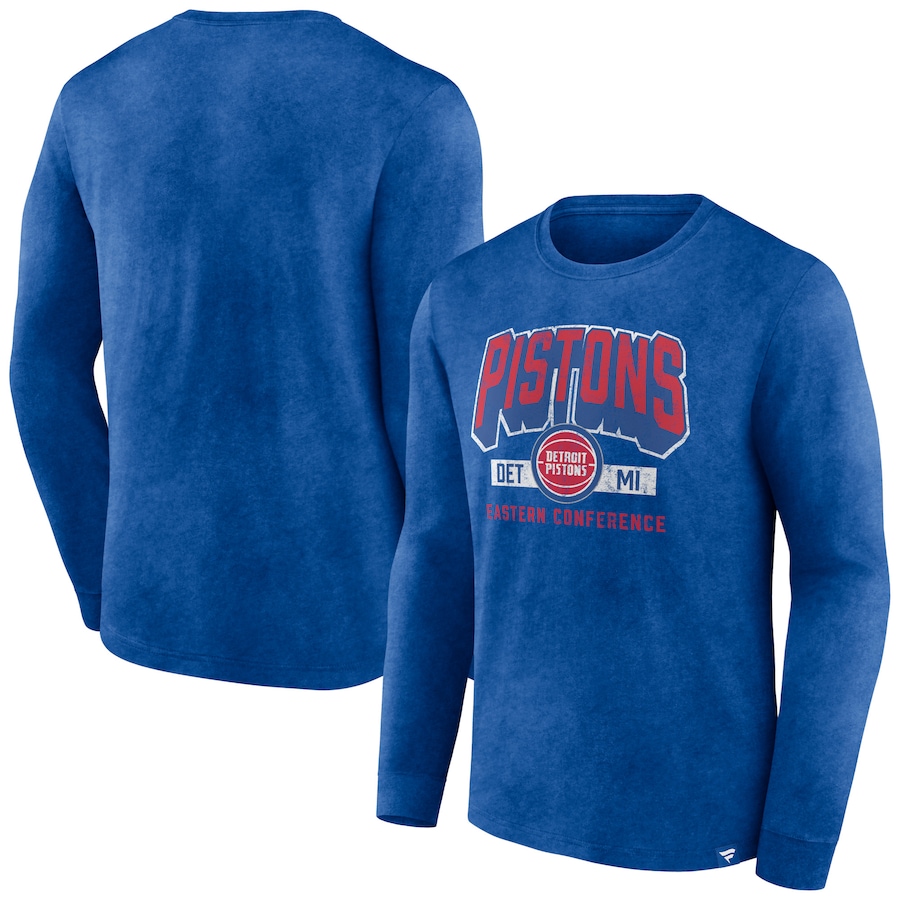 Men's Detroit Pistons Fanatics Heather Royal Front Court Press Snow Wash Long Sleeve T-Shirt - ujerseystore