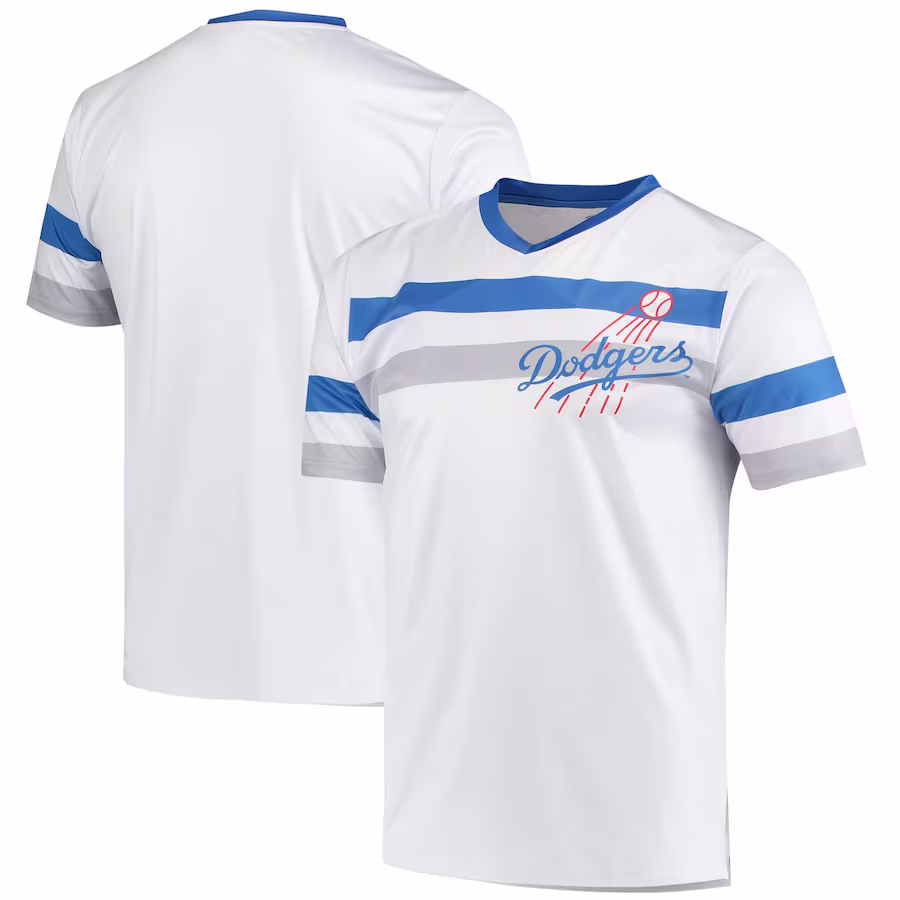 Men's Los Angeles Dodgers Stitches White Cooperstown Collection V-Neck Jersey - ujerseystore