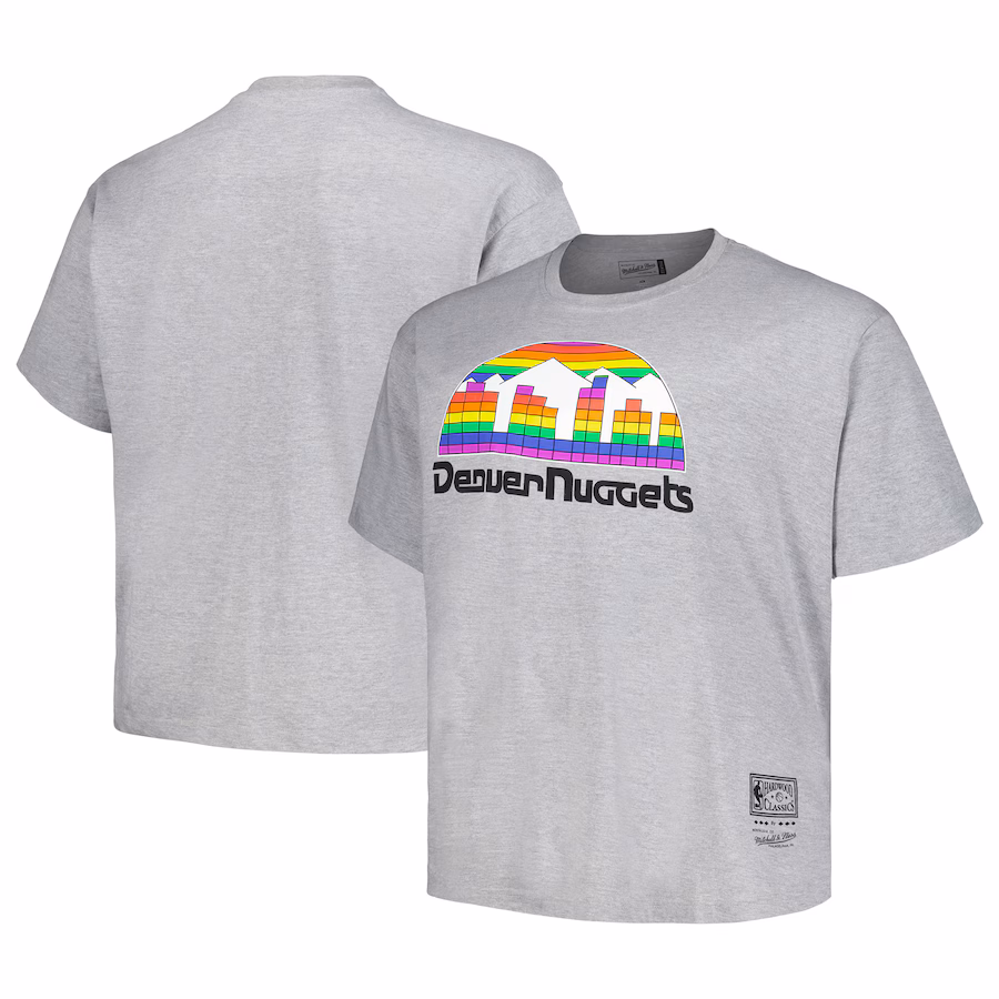Men's Denver Nuggets Mitchell & Ness Heather Gray Big & Tall Hardwood Classics Vintage Logo T-Shirt - ujerseystore