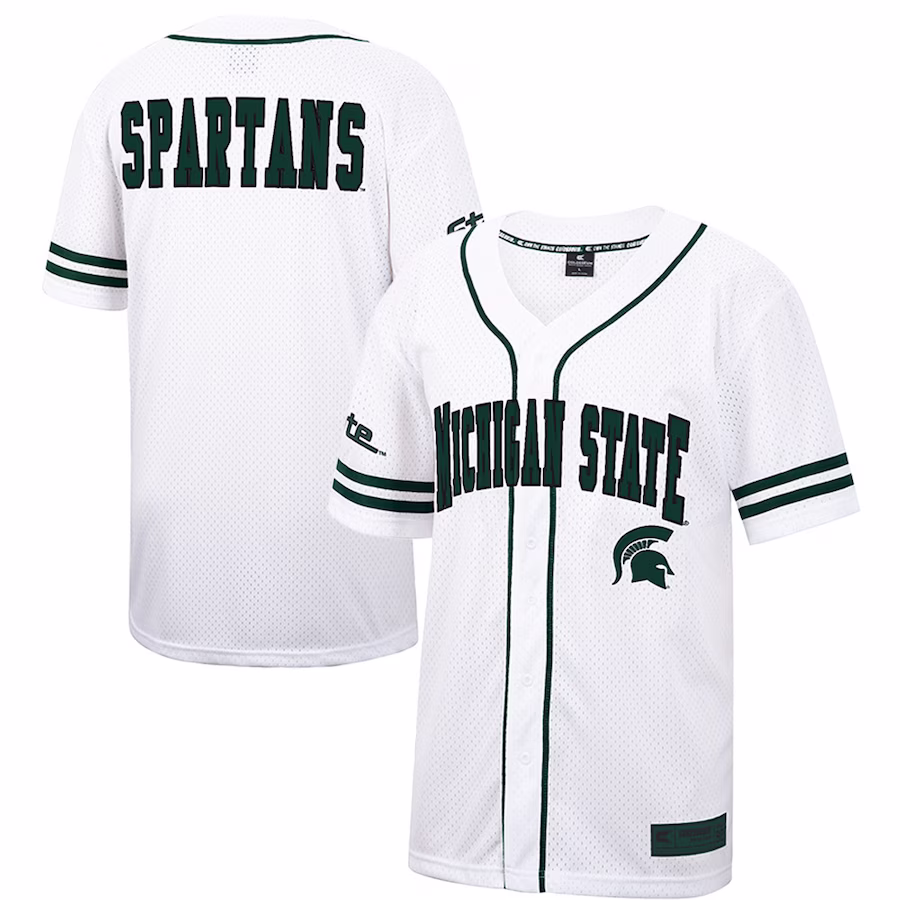 Michigan State Spartans Colosseum Free Spirited Mesh Button-Up Baseball Jersey - White - ujerseystore
