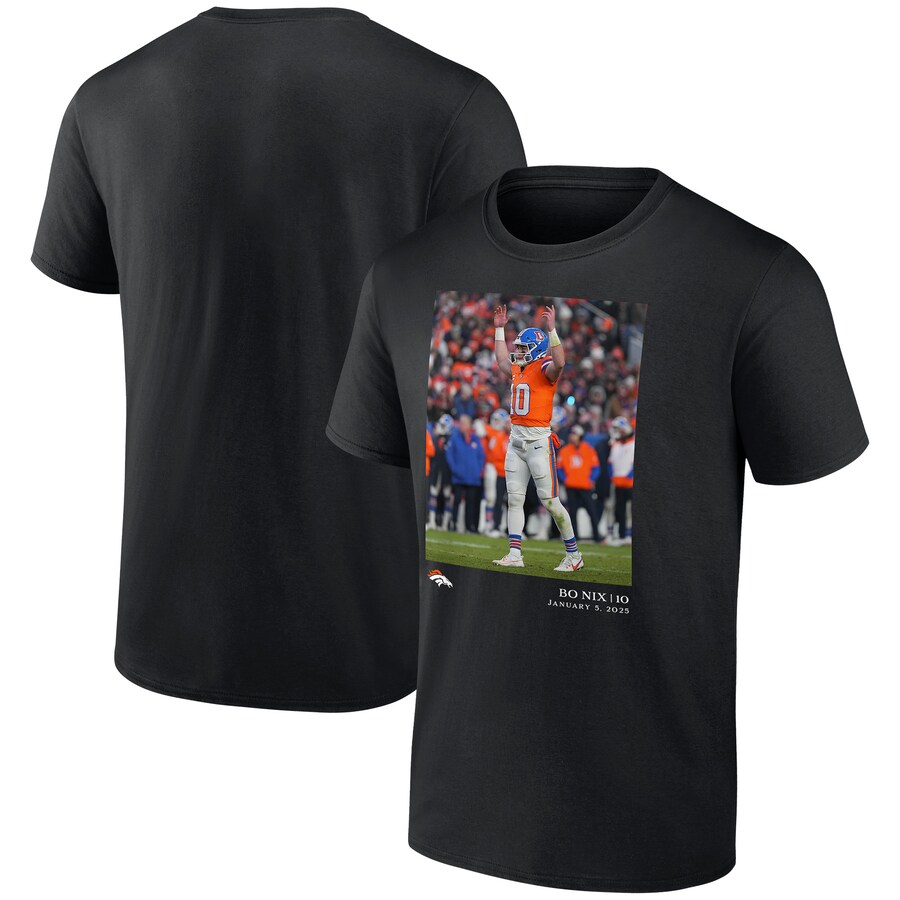 Men's Denver Broncos Bo Nix Black  NFL Flash Features Week 18 T-Shirt - ujerseystore