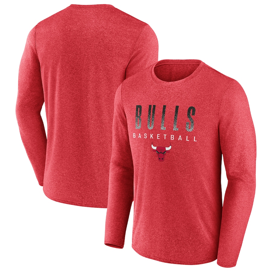 Men's Chicago Bulls Fanatics Heathered Red Where Legends Play Iconic Practice Long Sleeve T-Shirt - ujerseystore