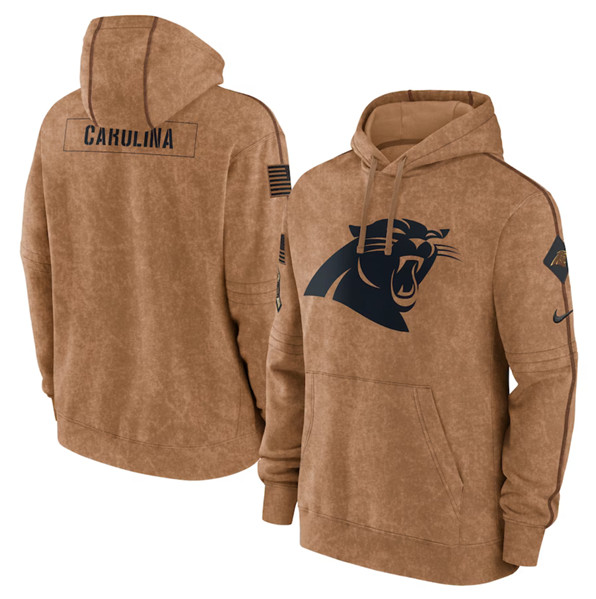Men's Carolina Panthers 2023 Brown Salute to Service Pullover Hoodie - ujerseystore