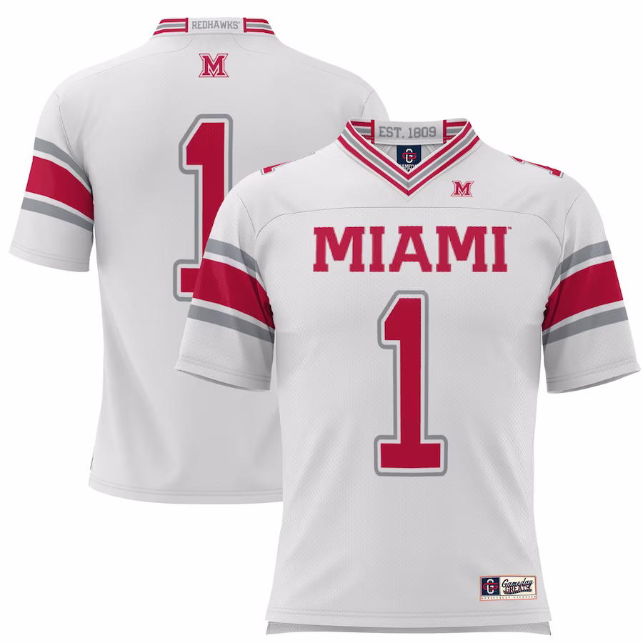 #1 Miami University RedHawks GameDay Greats Football Jersey - White - ujerseystore