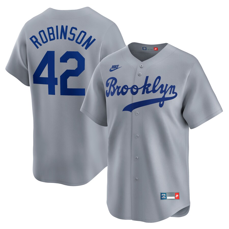 Men's Brooklyn Dodgers Jackie Robinson Nike Gray Throwback Cooperstown Collection Limited Jersey - ujerseystore