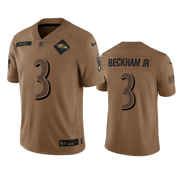 Men's Baltimore Ravens #3 Odell Beckham Jr. 2023 Brown Salute To Service Limited Football Stitched Jersey - ujerseystore