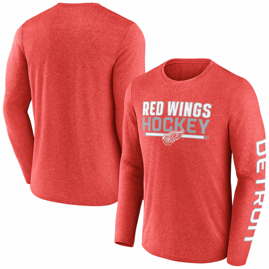Men's Detroit Red Wings Fanatics Heather Red Sweep Iconic Synthetic Long Sleeve T-Shirt - ujerseystore