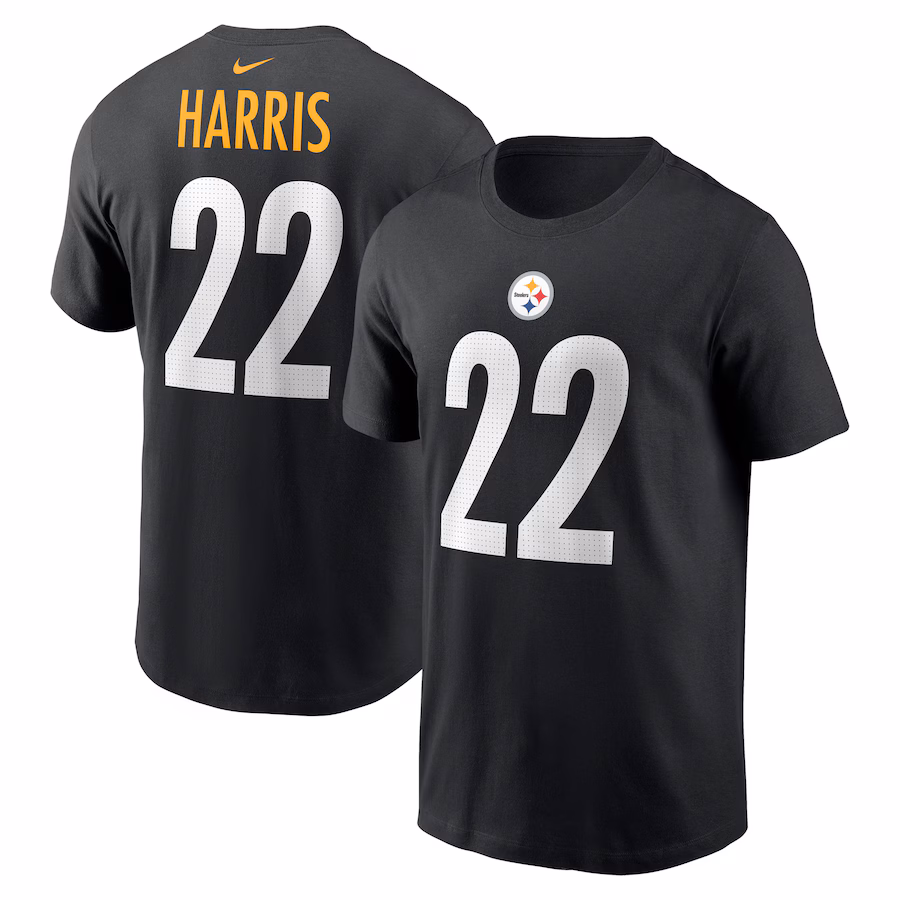 Men's Pittsburgh Steelers Najee Harris Nike Black Player Name & Number T-Shirt - ujerseystore