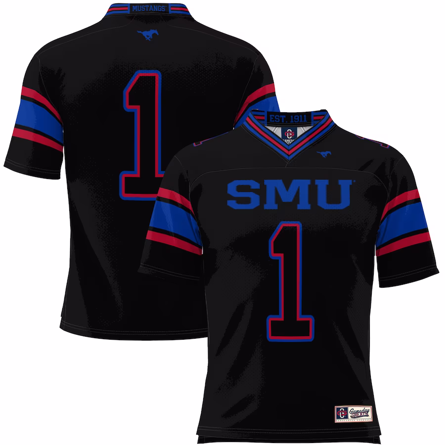 #1 SMU Mustangs GameDay Greats Endzone Football Jersey - Black - ujerseystore
