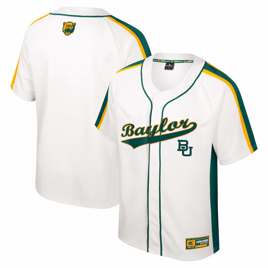 Men's Colosseum Cream Baylor Bears Ruth Button-Up Baseball Jersey - ujerseystore
