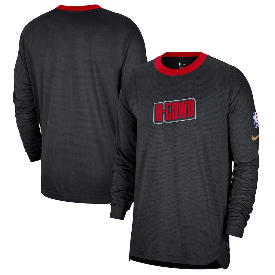 Men's Houston Rockets Nike Black/Red 2024/25 City Edition Authentic Pregame Performance Long Sleeve Shooting T-Shirt - ujerseystore