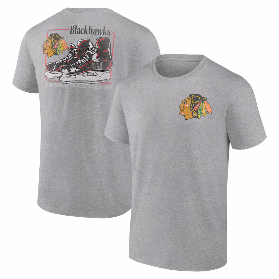 Men's Chicago Blackhawks Heather Gray Glory Skates T-Shirt - ujerseystore