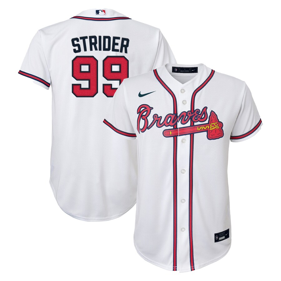 Youth Atlanta Braves Spencer Strider Nike White Home Replica Player Jersey - ujerseystore