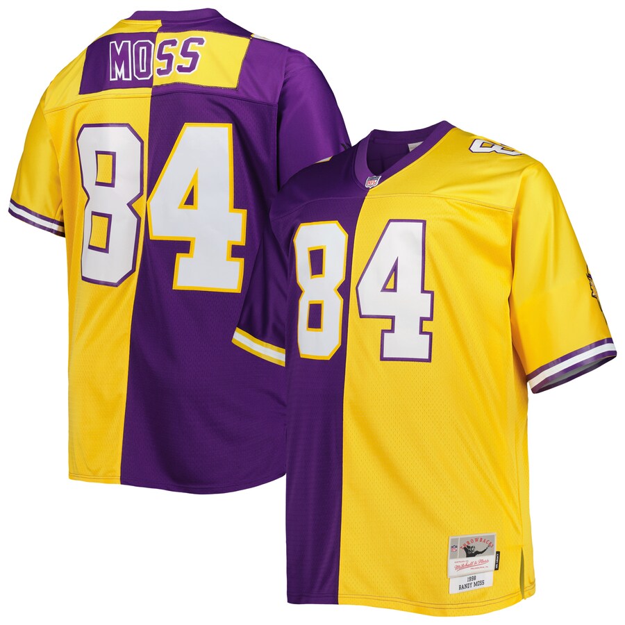 Men's Minnesota Vikings Randy Moss Mitchell & Ness Purple/Gold Big & Tall Split Legacy Retired Player Replica Jersey - ujerseystore