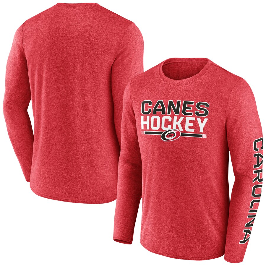 Men's Carolina Hurricanes Fanatics Heather Red Sweep Iconic Synthetic Long Sleeve T-Shirt - ujerseystore
