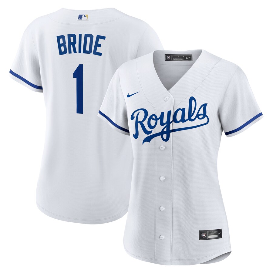 Women's Kansas City Royals Nike White #1 Bride Home Replica Jersey - ujerseystore