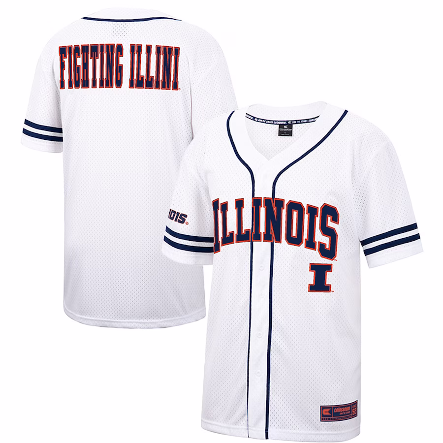 Illinois Fighting Illini Colosseum Free Spirited Mesh Button-Up Baseball Jersey - White - ujerseystore