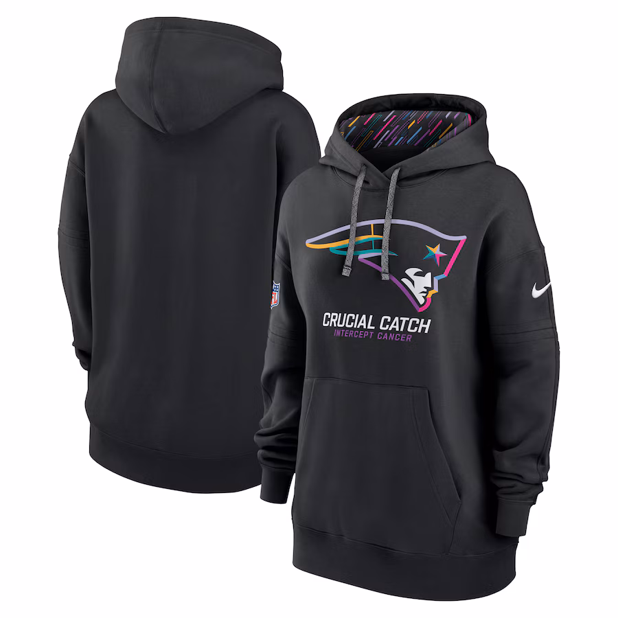 Women's New England Patriots  Nike Black 2024 NFL Crucial Catch Club Pullover Hoodie - ujerseystore