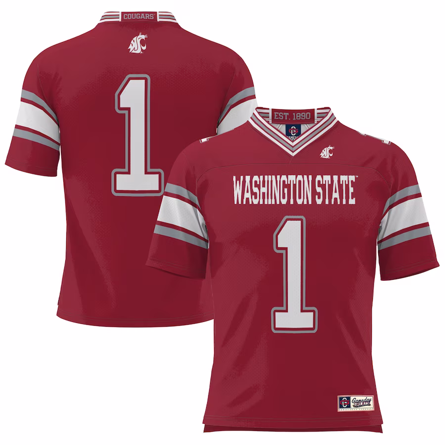 #1 Washington State Cougars GameDay Greats Endzone Football Jersey - Crimson - ujerseystore