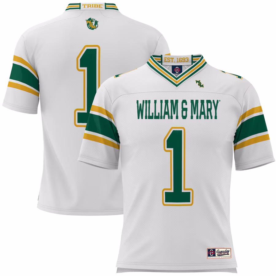 #1 William & Mary Tribe GameDay Greats Youth Football Jersey - White - ujerseystore