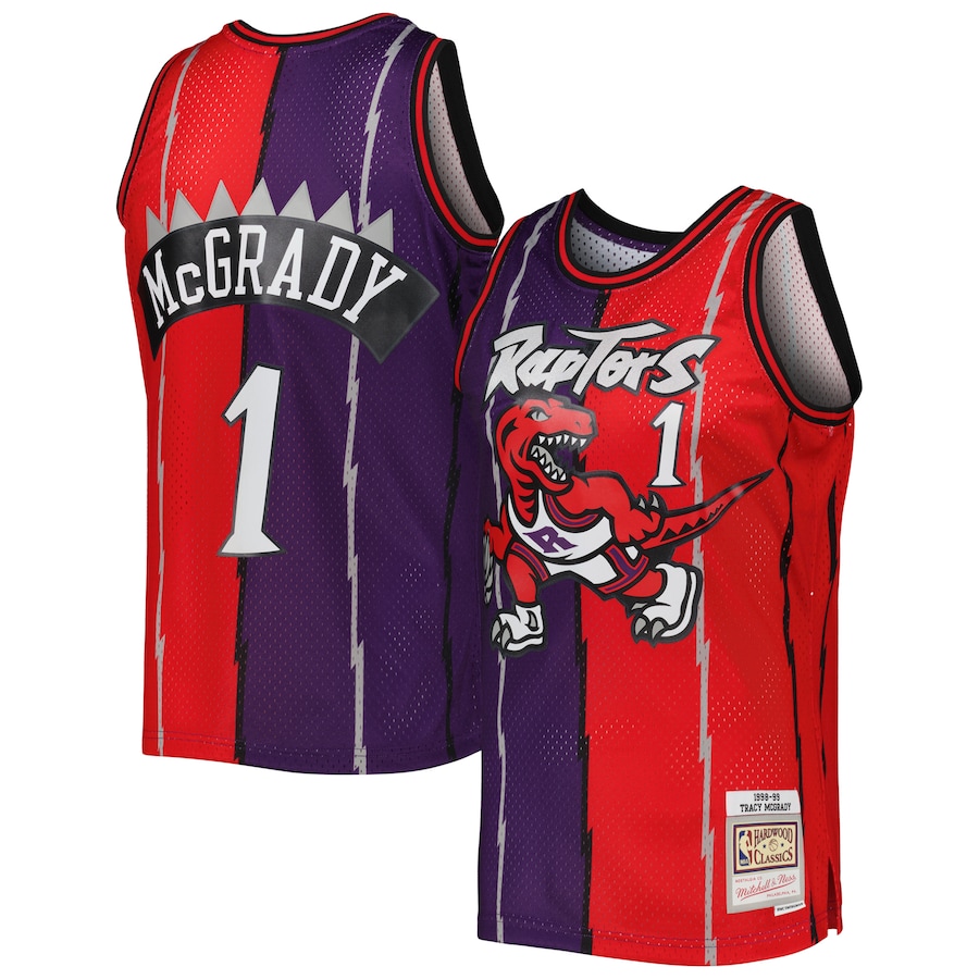 Men's Toronto Raptors Tracy McGrady Mitchell & Ness Purple/Red Hardwood Classics Mitchell & Ness Split Swingman Jersey - ujerseystore