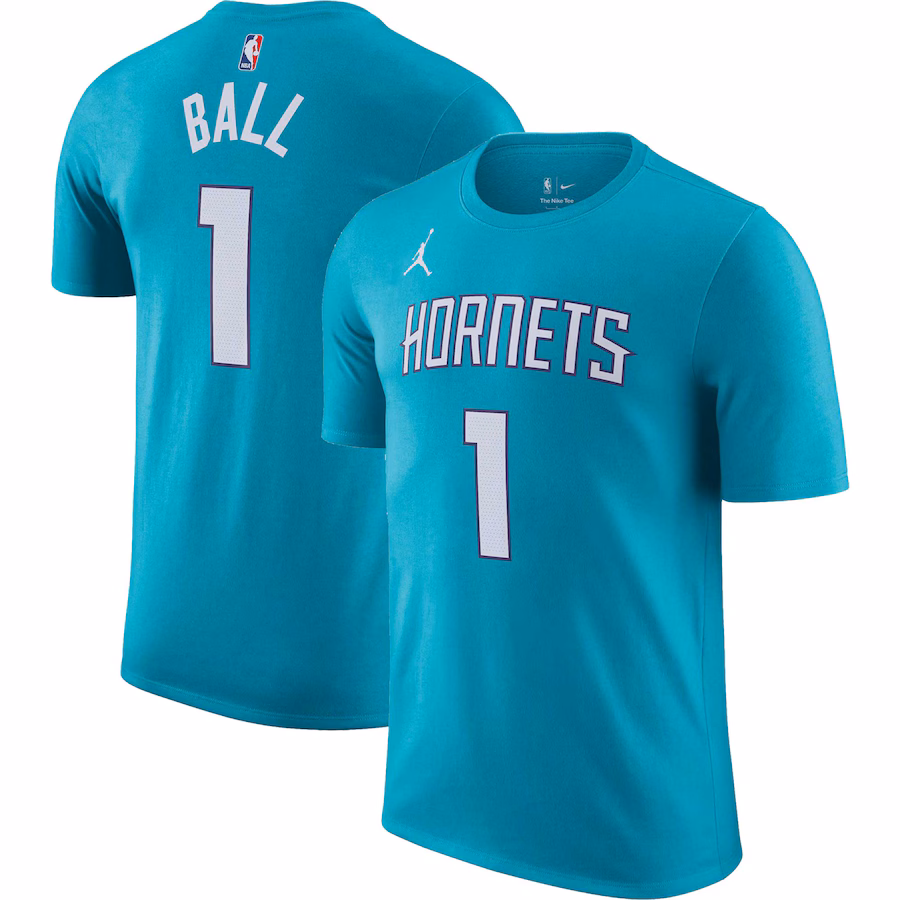 Men's Charlotte Hornets LaMelo Ball Nike Teal Icon 2022/23 Name & Number T-Shirt - ujerseystore