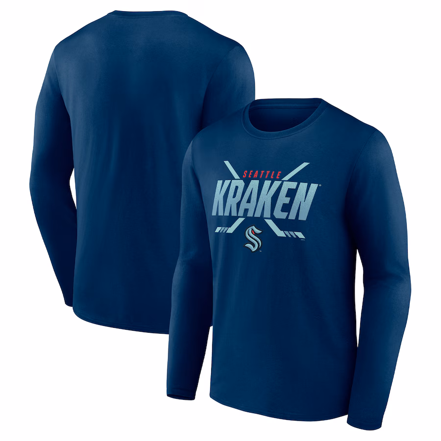 Men's Seattle Kraken Fanatics Deep Sea Blue Covert Long Sleeve T-Shirt - ujerseystore