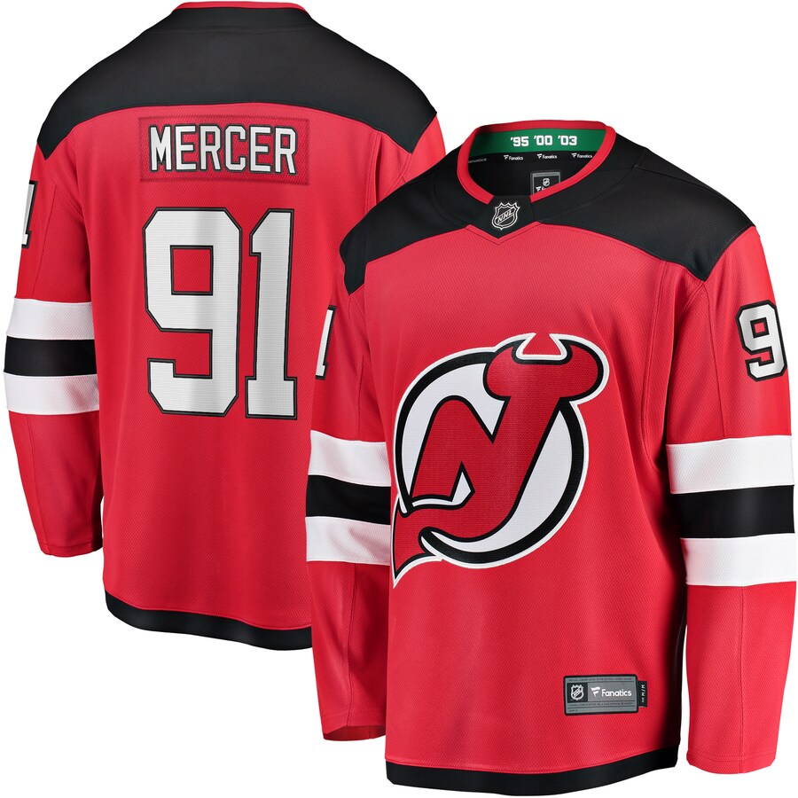 Men's New Jersey Devils Dawson Mercer Fanatics Branded Red Home Breakaway Jersey - ujerseystore