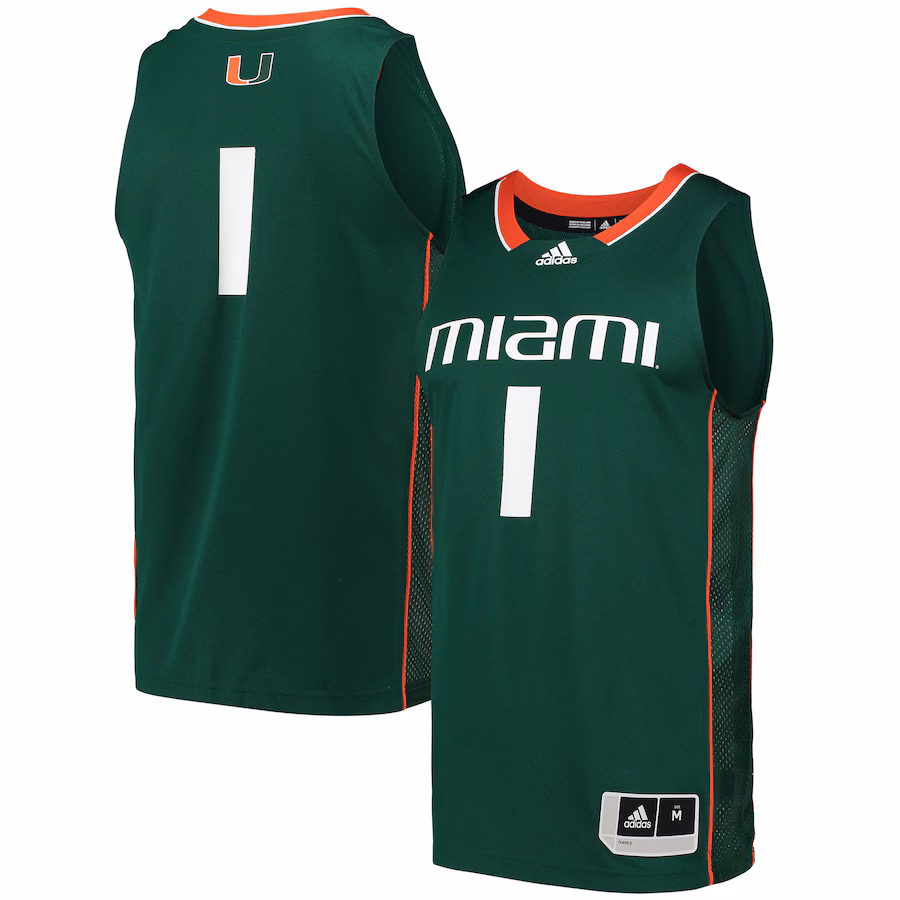 Men's adidas #1 Green Miami Hurricanes Swingman Basketball Jersey - ujerseystore