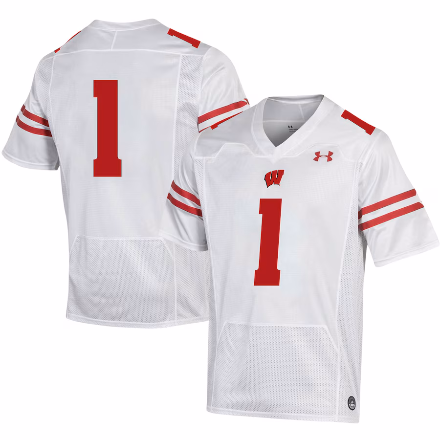 Men's Under Armour #1 White Wisconsin Badgers Replica Football Jersey - ujerseystore