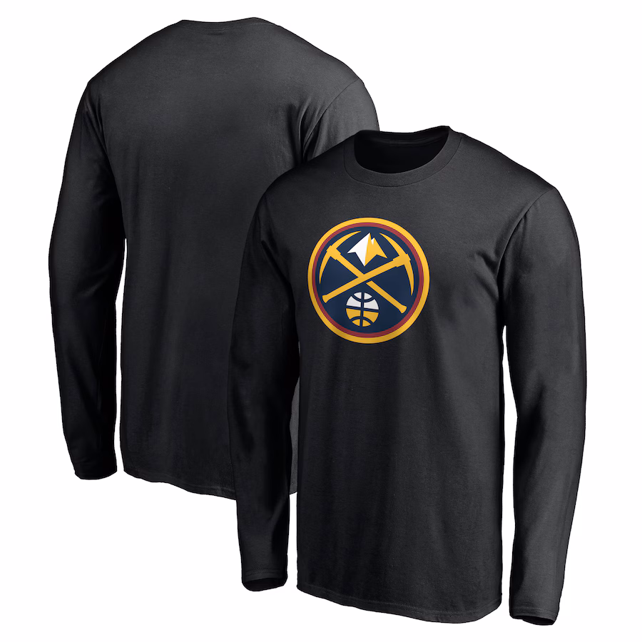 Men's Denver Nuggets Black Primary Team Logo Long Sleeve T-Shirt - ujerseystore