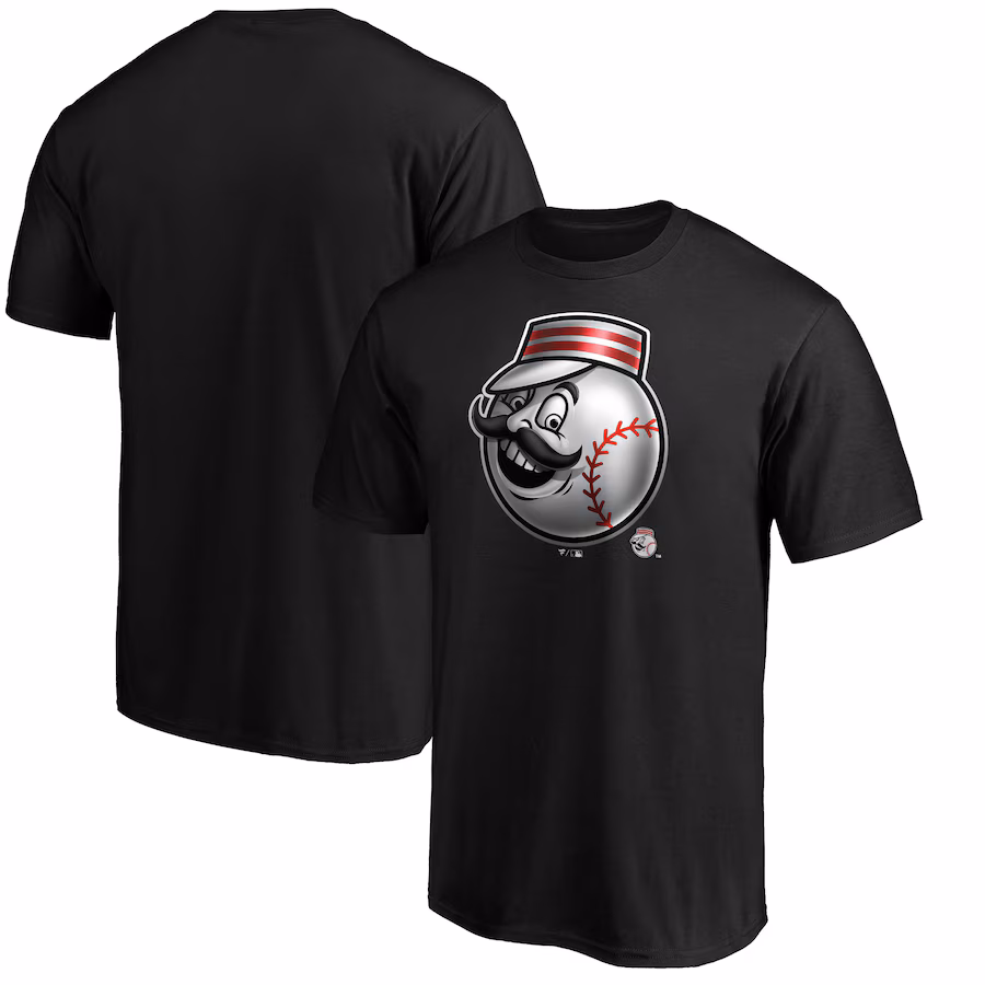 Men's Cincinnati Reds Black Midnight Mascot Logo T-Shirt - ujerseystore