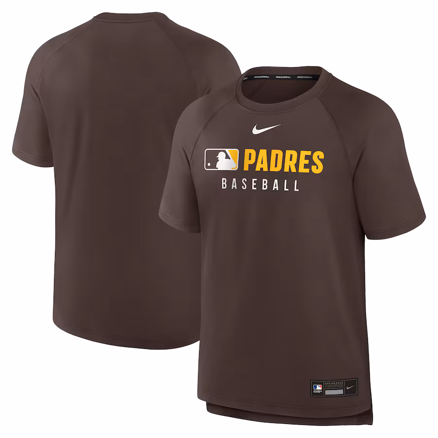 Men's San Diego Padres Nike Brown Authentic Collection Pregame Raglan Performance T-Shirt - ujerseystore