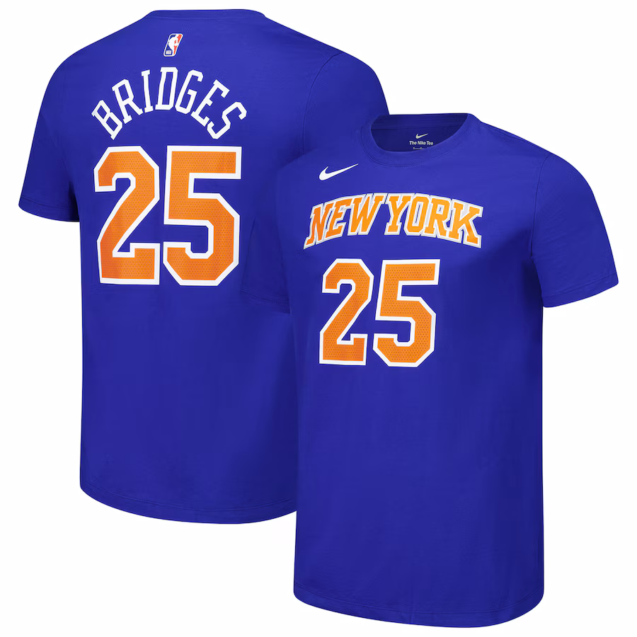Unisex New York Knicks Mikal Bridges Nike Blue Name & Number T-Shirt - ujerseystore