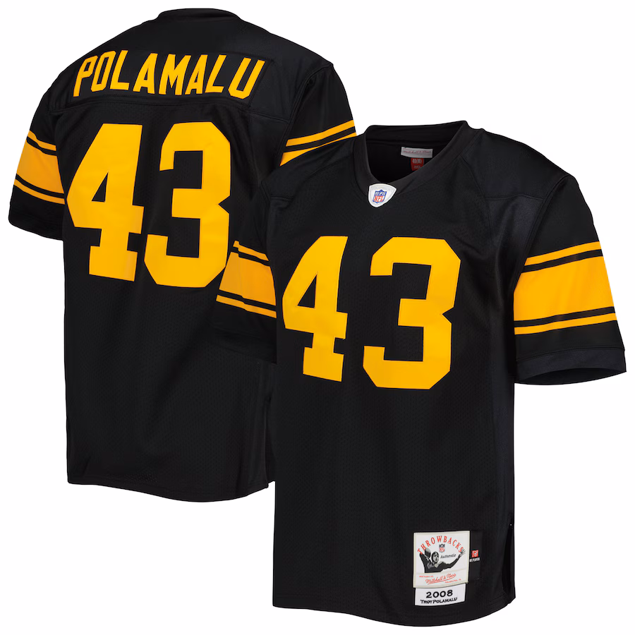 Men's Pittsburgh Steelers 2008 Troy Polamalu Mitchell & Ness Black Authentic Throwback Retired Player Jersey - ujerseystore